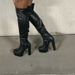 Be My Muse Over The Knee Boots - Black